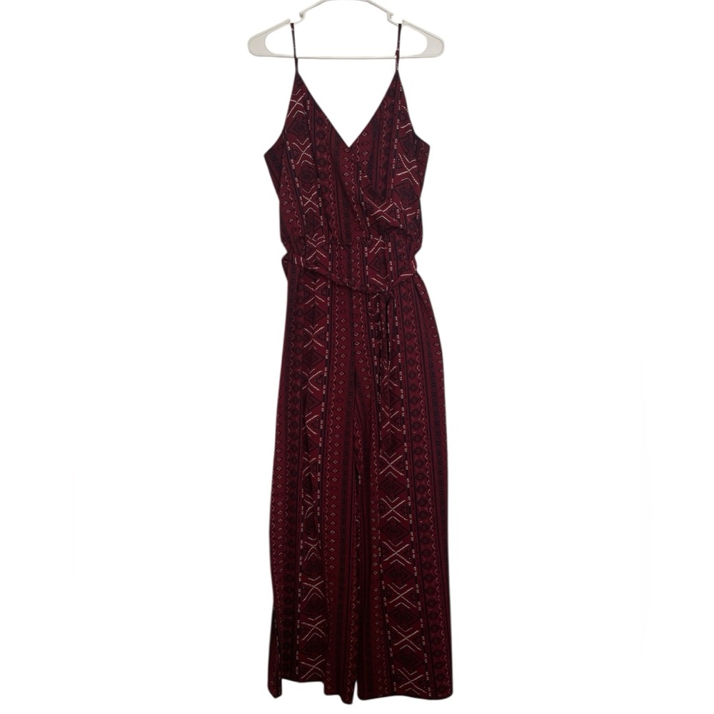V-Neck Patterned Wide Leg Jumpsuit